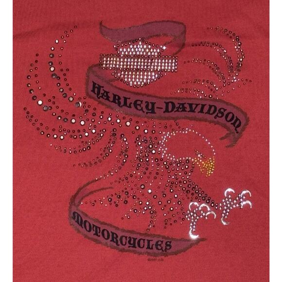 Harley Davidson Tank Top Wom 1X Red Orange Eagle Rhinestone 2007 Killer Creek GA - Picture 4 of 13